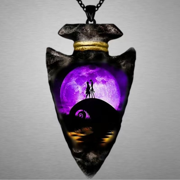 The Nightmare‎ Before Christmas Inspired Jack & Sally Triangle Pendant Necklace - Picture 1 of 6
